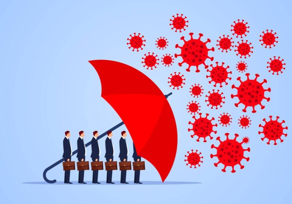 Red umbrella protecting merchants immune novel coronavirus pneumonia infection Red umbrella protecting merchants immune novel coronavirus pneumonia infection