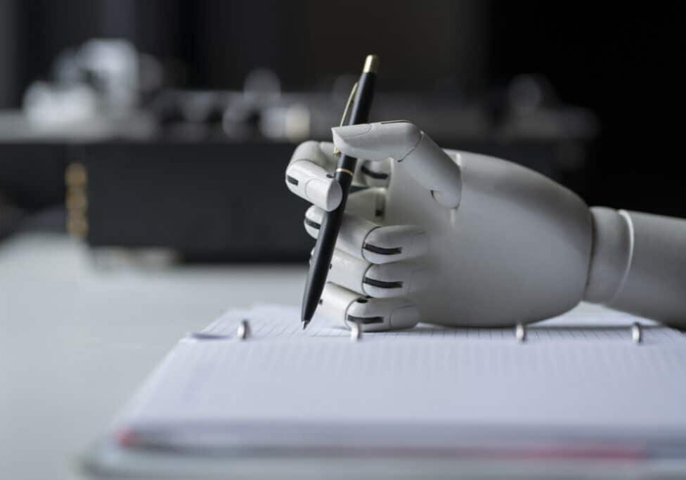 artificial robotic arm write down some notes with pen artificial robotic arm write down some notes with pen