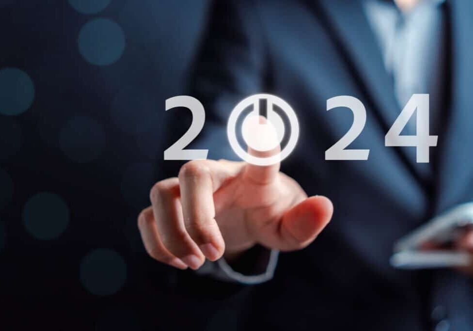 Happy new year Start 2024 from 2023 ,Finger hand of businessman start button 2024 planning business strategy, opportunity and change in future trends. Happy new year Start 2024 from 2023 ,Finger hand of businessman start button 2024 planning business strategy, opportunity and change in future trends.